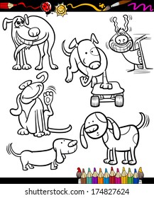 Coloring Book or Page Cartoon Vector Illustration Set of Black and White Dogs Characters for Children