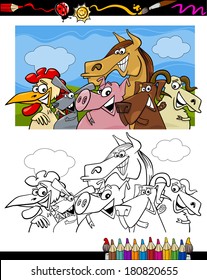 Coloring Book or Page Cartoon Vector Illustration Set of Black and White Farm Animals Characters for Children