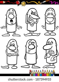 Coloring Book or Page Cartoon Vector Illustration Set of Black and White Funny People Emotions or Expressions for Children