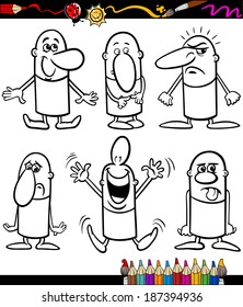 Coloring Book or Page Cartoon Vector Illustration Set of Black and White Funny People Emotions or Expressions for Children
