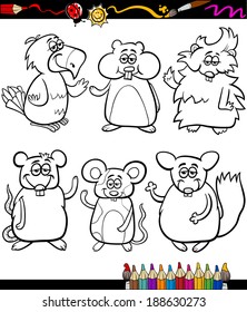 Coloring Book or Page Cartoon Vector Illustration Set of Black and White Cute Pets Animals Characters for Children