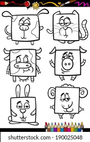 Coloring Book or Page Cartoon Vector Illustration Set of Black and White Animals and Pets Characters for Children