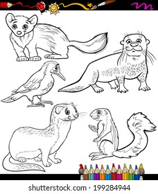 Coloring Book or Page Cartoon Vector Illustration of Black and White Animals Chatacters for Children