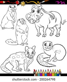 Coloring Book or Page Cartoon Vector Illustration of Black and White Wild Animals Characters for Children