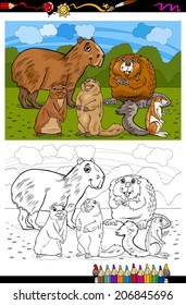 Coloring Book or Page Cartoon Vector Illustration of Black and White Funny Rodents Mammals Animals Mascot Characters Group for Children
