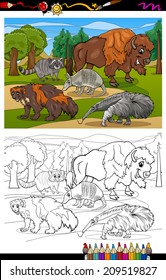 Coloring Book or Page Cartoon Vector Illustration of Black and White Funny American Mammals Animals Characters Group for Children