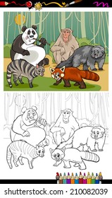 Coloring Book or Page Cartoon Vector Illustration of Black and White Funny Asian Animals Group for Children