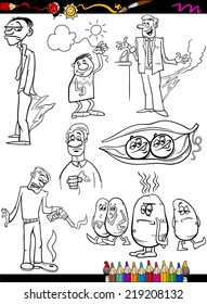 Coloring Book or Page Cartoon Vector Illustration of Black and White Humorous Sayings or Proverbs Set