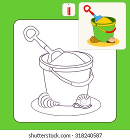 Coloring Book or Page Cartoon vector Illustration of Toy bucket and spade