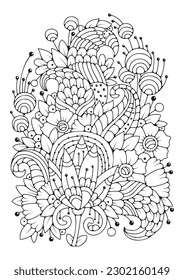 Coloring book page for children and adults. Black and white flowers for drawing.