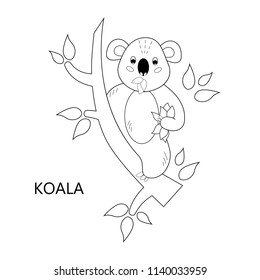 Coloring book page for children. Cartoon koala. Vector illustration