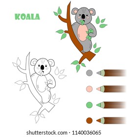 Coloring book page for children. Cartoon koala. Vector illustration