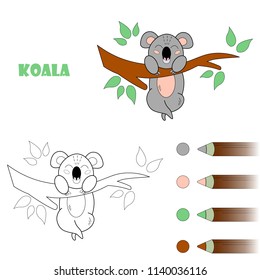 Coloring book page for children. Cartoon koala. Vector illustration