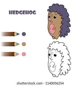 Coloring book page for children. Cartoon hedgehog. Vector illustration