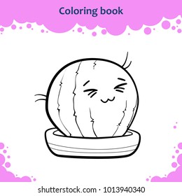 Coloring book page for children. Color the cute cartoon cactus.