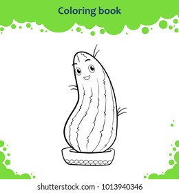 Coloring book page for children. Color the cute cartoon cactus.