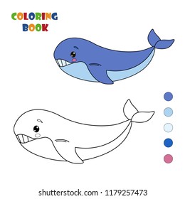 Coloring book page for children with colorful Whale and sketch to color. Vector illustration