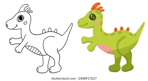 Coloring book page for children with dino character