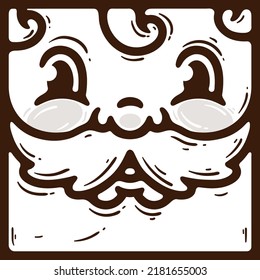 Coloring book page for children. Handdrawn cute cartoon face of Santa Claus. Bearded old man with a mustache and beard is having fun and smiling. Christmas symbol. Holiday gift for a child. Print
