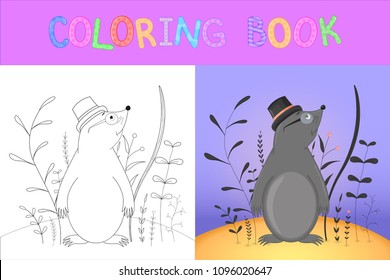 coloring book or page for children of school and preschool age. Developing children s coloring. Vector cartoon illustration with cute mole