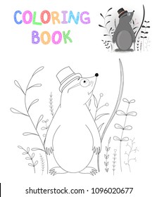coloring book or page for children of school and preschool age. Developing children s coloring. Vector cartoon illustration with cute mole