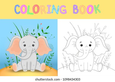 coloring book or page for children of school and preschool age. Developing children s coloring. Vector cartoon illustration with cute elephant