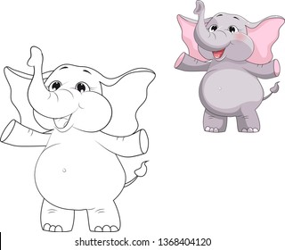 Coloring book or page for children of school and preschool age. Developing children's coloring. Vector cartoon illustration with cute elephant