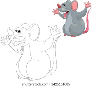 Coloring book or page for children of school and preschool age. Developing children's coloring. Vector cartoon illustration with cute Mouse