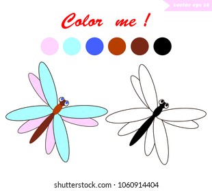 Coloring book page for children with simple shaped dragonfly.element for kids games, poster, print, sticker