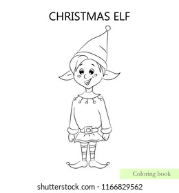 Coloring book page for children with sketch of Christmas Elf  to color. Vector illustration