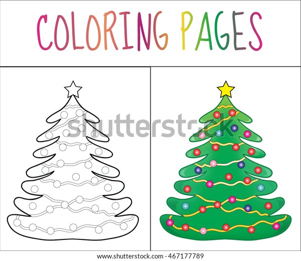 coloring book page christmas tree new stock vector royalty
