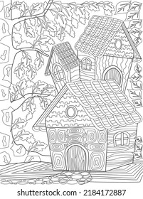 Coloring Book Page Classical Houses Woods Stock Vector (Royalty Free ...