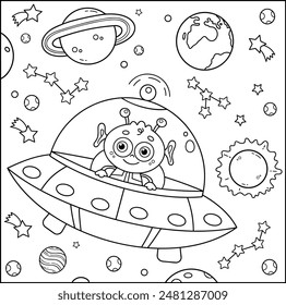 Libro para colorear, página para colorear, color astronauta extraterrestres para niños