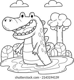 coloring book page crocodile illustration