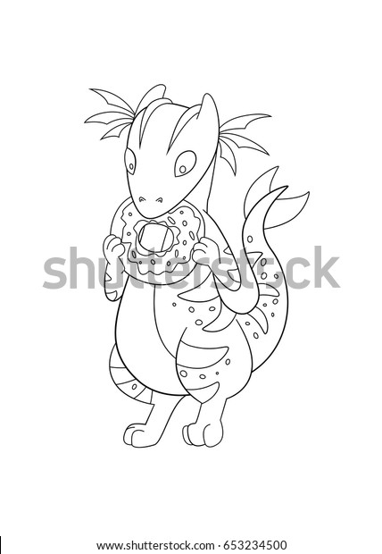 Download Coloring Book Page Cute Dragon Eating Stock Vector Royalty Free 653234500