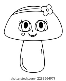 Coloring book page with cute mushroom