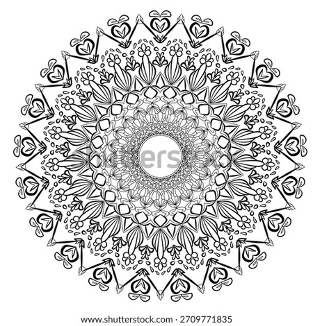 
 Coloring book page. Decorative lacy pattern in circle. Vector illustration. bstract doodle mandala graphic design element.