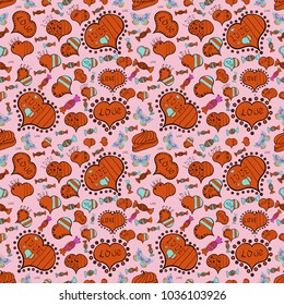 Coloring book page design. Anti stress valentine vintage decorative element. Hand drawn illustration on neutral, orange and black colors. Oriental ethnic pattern. Vector. Seamless pattern Heart, love.