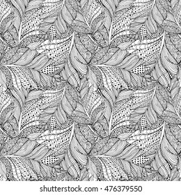 Coloring book page design with Feather Seamless Pattern. Headwear or neckwear design. Fashion Bird Feather Pattern