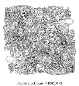 Coloring book page design with pattern. Mandala ethnic ornament. Isolated vector illustration in zentangle style. Headwear or neckwear design.