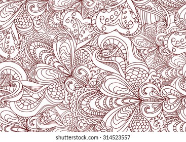 Coloring book page design with seamless pattern. Isolated vector illustration in zentangle style. Coloring book page design. Doodle style, spring floral background