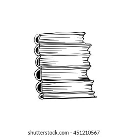 Coloring book page design with stack of books and hand drawn type. Isolated doodle illustration