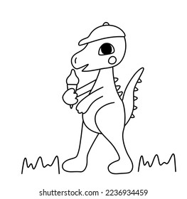 Coloring book page and dino   ice cream