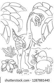 Coloring book page dinosaur cartoon. Animals cartoon. Coloring page outline of cartoon. Vector illustration, coloring book for kids. Doodle page. Monster outline