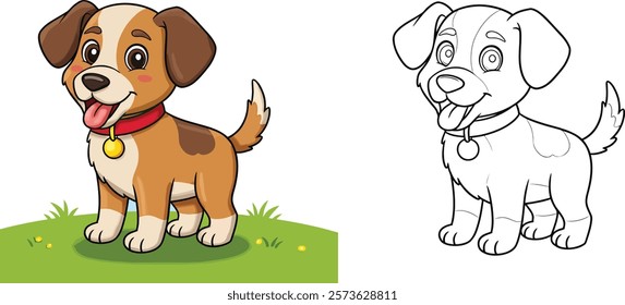 Coloring Book Page With a Dog Puppy for kids.