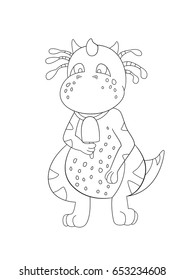 Coloring  book page    dragon eating ice cream