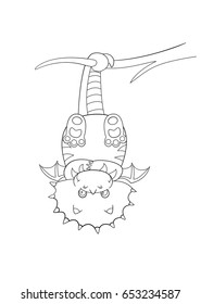 Coloring book  page - dragon hanging on branch, holding tail