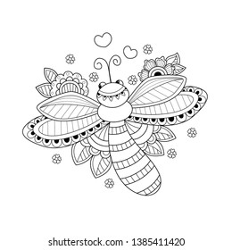 Coloring book page of dragonfly. vector illustration. Handdrawn.