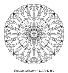 Coloring book page. Empty round ornament, ethnic decorative element, boho style. Islam, Arabic, Indian, ottoman motifs.