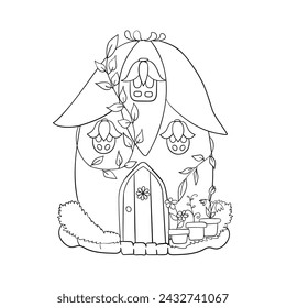 Coloring book page. Fairy tale house. Children's vector illustration.	